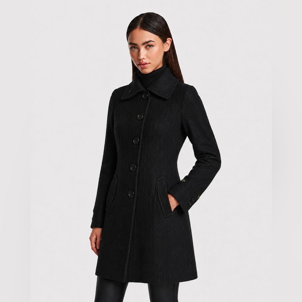 SOIA & KYO - Black Wool Coat | Y2K - Sculpted Collar - Minimalist Chic